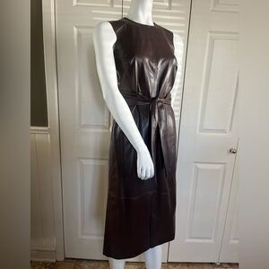 Calvin Klein Faux Leather Brown Sleeveless Dress